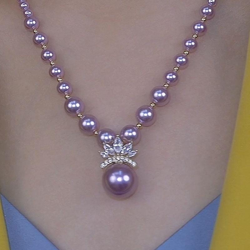 小众设计感镶钻紫色珠珠锁骨链