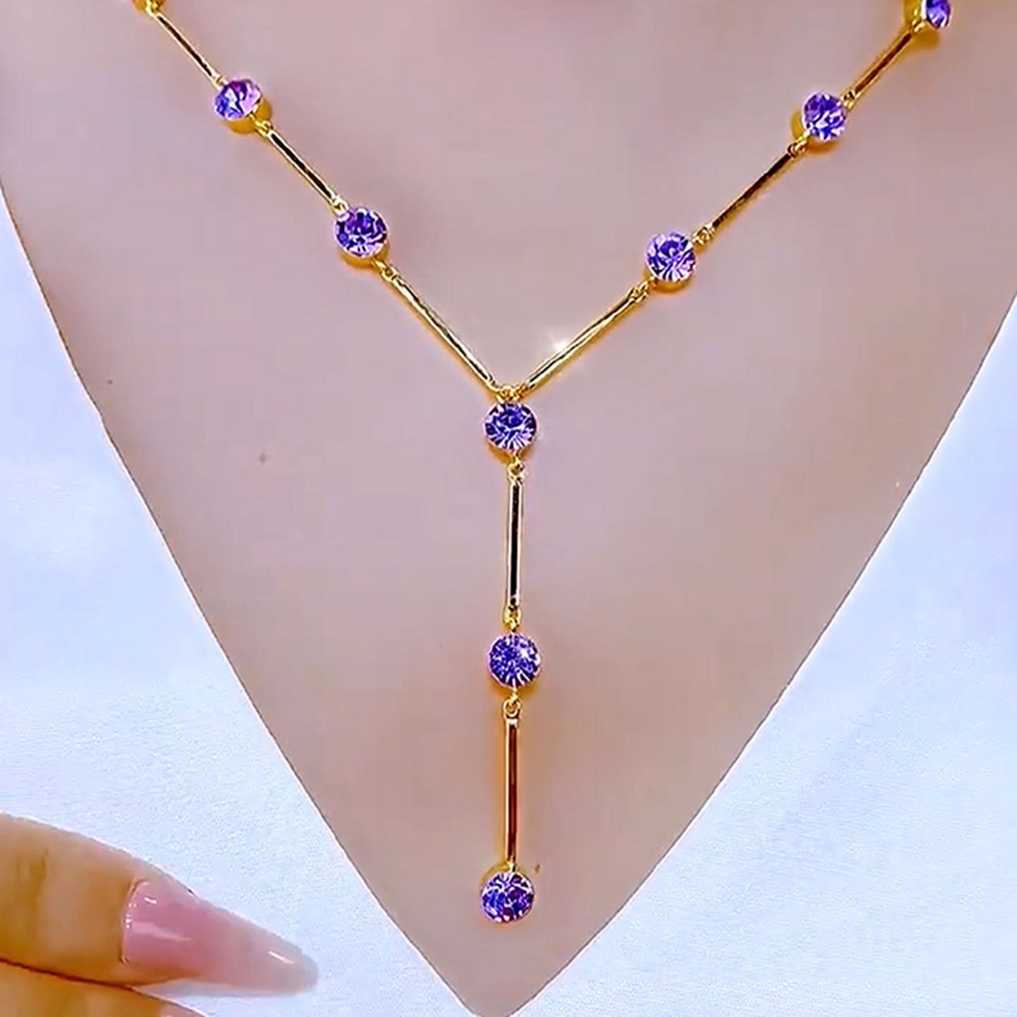 紫色满天星超闪锆石项链轻奢高级