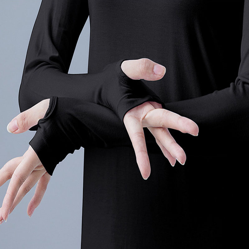 拇指扣薄棉体恤女半截手套舞蹈服套手指上衣莫代尔秋衣护指打底衫