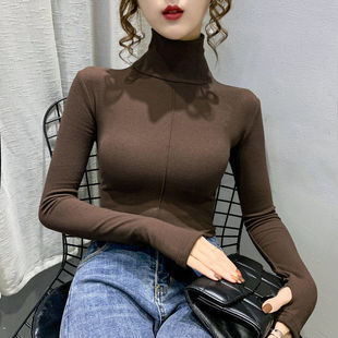 套指防寒保暖德绒打底衫女秋冬漏指秋衣内穿紧身上衣连手套打底衣