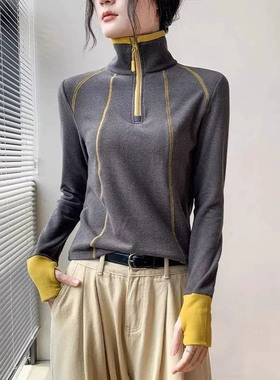 复古韩式卫衣女立领套手指半拉链套头衫外穿显瘦时尚洋气手套绒衫