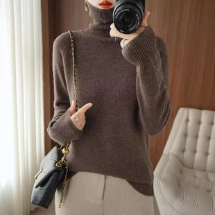 外贸专供秋冬高领毛衣女宽松韩版翻领套头堆堆领打底长袖羊毛针织