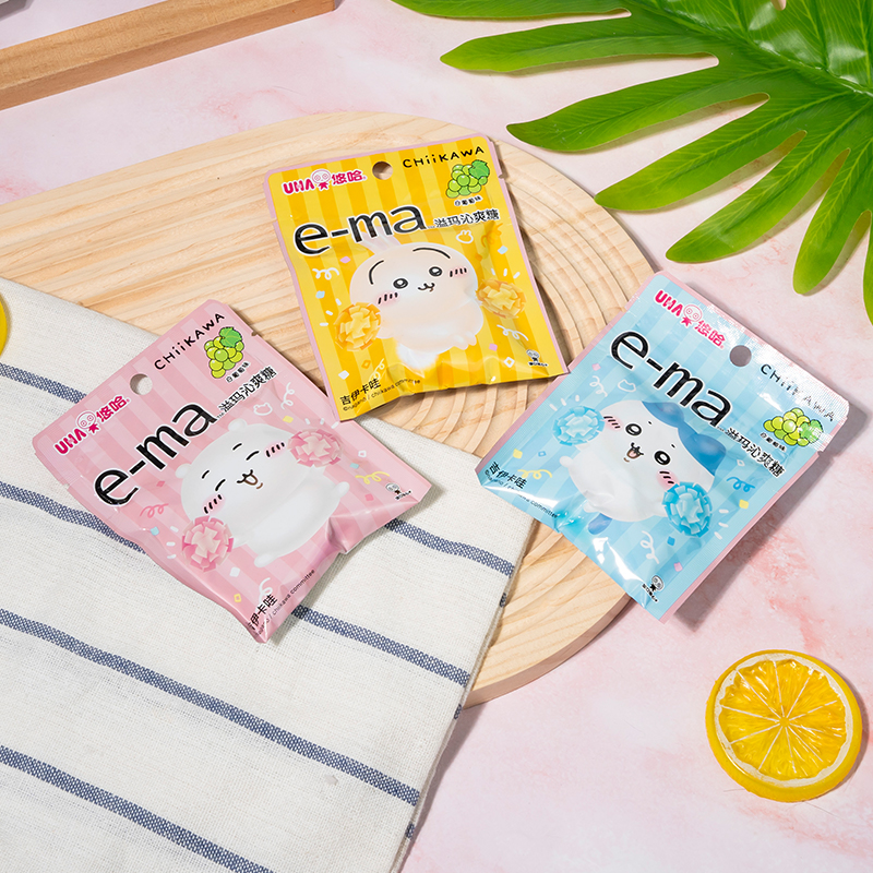 2包邮UHA悠哈ema溢玛沁爽糖吉伊卡哇chiikawa联名白葡萄味23g进口