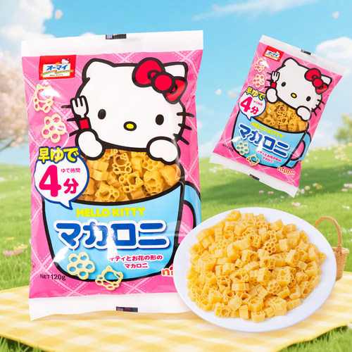 日本进口辅食hello kitty婴儿儿童宝宝意面通心粉无盐面条120g
