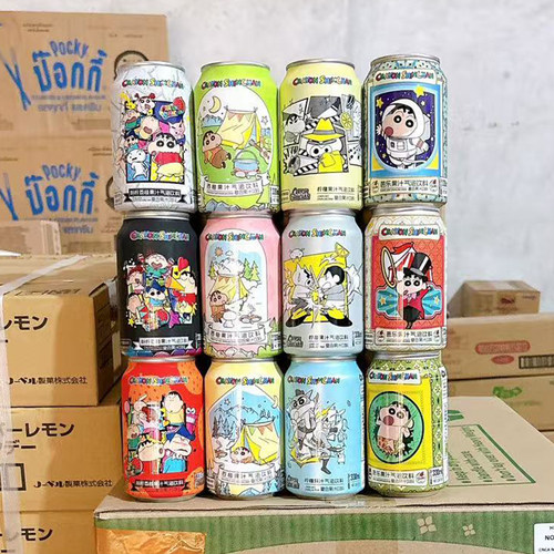 蜡笔小新联名款果汁汽水西柚荔枝柠檬芭乐味碳酸饮料气泡水饮品