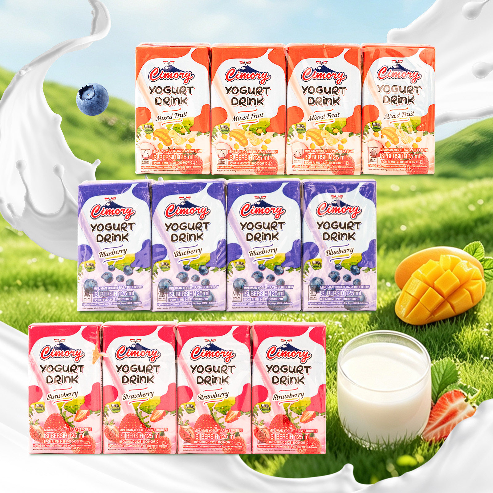 印尼进口cimory希幕瑞乳酸菌酸奶草莓混合水果蓝莓便宜学生出行