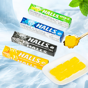 泰国进口HALLS何氏口特强薄荷糖青柠味树莓味34g条装 果味硬糖果