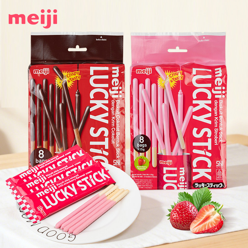 涂层棒来啦！印尼进口明治乐喜草莓巧克力味饼干棒休闲零食120g