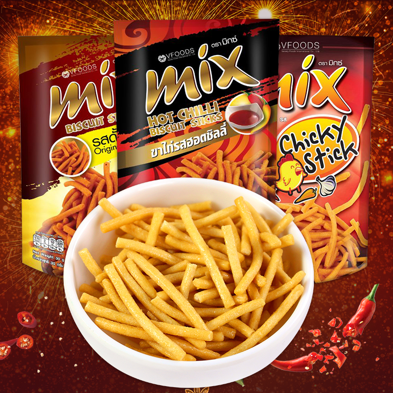12袋包邮泰国进口 VFOODS MIX脆脆条香辣鸡味虾条儿童膨化零食
