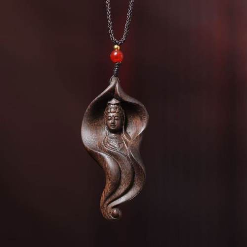 越南沉香木雕荷叶观音手把雕刻