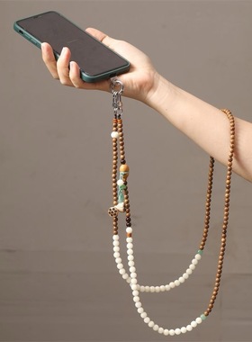 新中式原创黄花梨白菩提挂绳福禄斜挎手机链吊绳女长款结实牢固