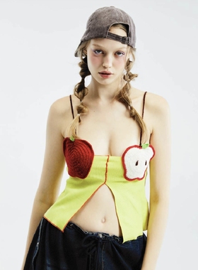 泰国设计师品牌blackdog 正品 可爱个性水果开叉针织吊带背心外穿