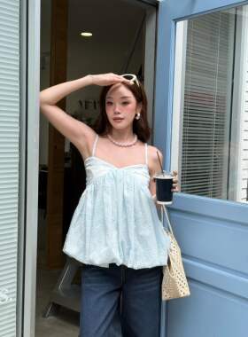 泰国小众品牌正品代购2026夏甜美纯欲风刺绣花苞宽松下摆吊带背心