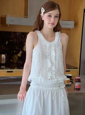 泰国品牌Parachute 正品 甜美小清新刺绣蕾丝花边无袖上衣半身裙