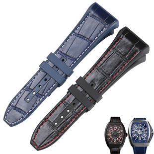 适用于FM法兰克穆勒V45法穆兰V41 V32鳄鱼皮手表带 氟橡胶底 男女