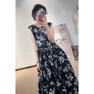 YIMIAN 轻盈苎麻“丹青妙笔”慵懒氛围感印花海岛风显瘦连衣裙