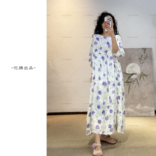 YIMIAN 塞纳旋律小众艺术家高级质感百搭印花苎麻连衣裙