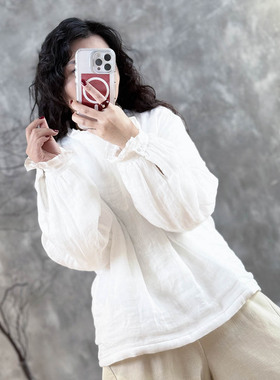 YIMIAN 小家碧玉花边可爱洋气苎麻加棉百搭棉衣2624473