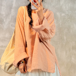 YIMIAN 纯色文艺风休闲显瘦百塔上衣21229 早春氛围感亚麻设计款