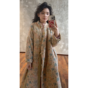 棉衣290333 斜襟盘扣落肩抽绳长款 YIMIAN 素雅国风清新印花新中式
