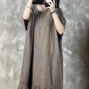 YIMIAN 色织粗麻手工缝线慵懒感连衣裙26102 高定设计款