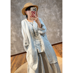 YIMIAN 温婉高级汉麻手工盘扣宽松轻中式立领改良穿搭上衣22099