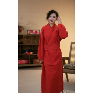 YIMIAN 高级格调重工提花改良斜襟立领百搭宽松连衣裙226093