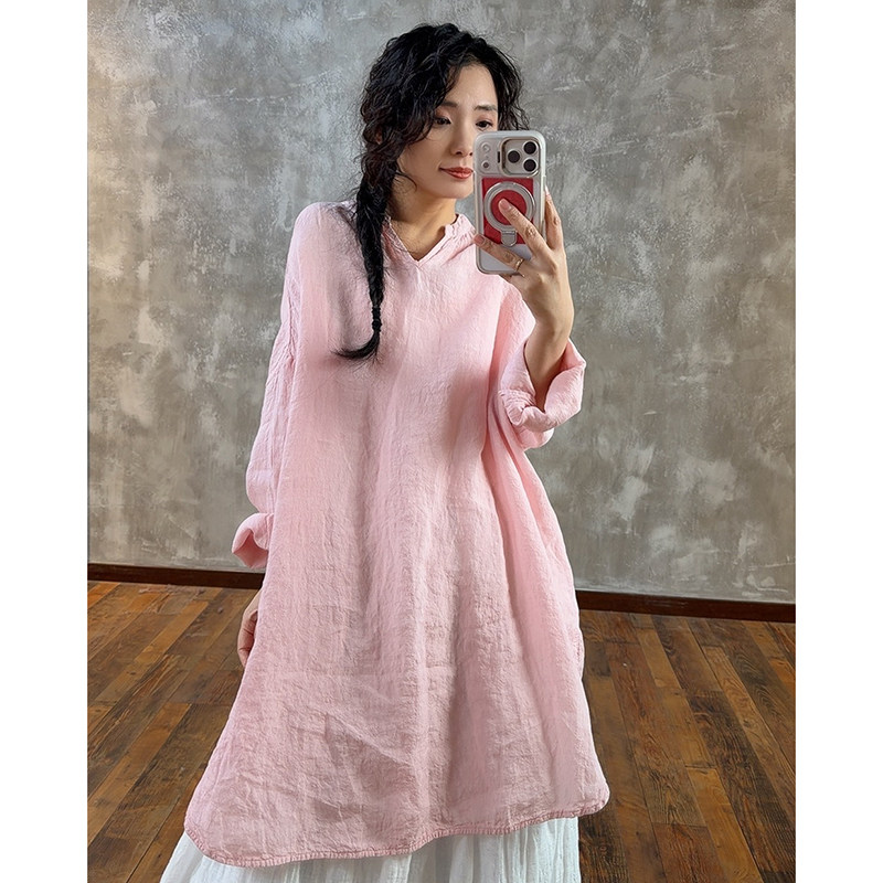 YIMIAN  色彩穿搭V领亚麻中长款高级气质飘逸百搭遮肉上衣21039,女装/女士精品,衬衫,淘宝优惠券,粉丝福利购,淘宝优惠卷