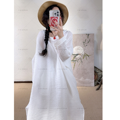 YIMIAN苎麻褶皱百搭连衣裙