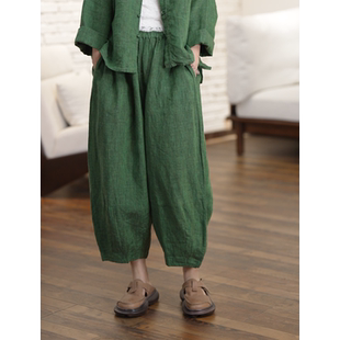 YIMIAN 子2624273 简洁雅致清爽青山高级亚麻文艺舒适宽松裤