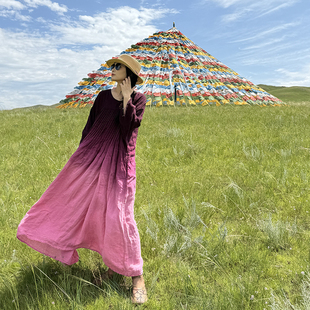 浪漫设计感压褶吊染连衣裙23264 且听风吟 YIMIAN 质感亚麻