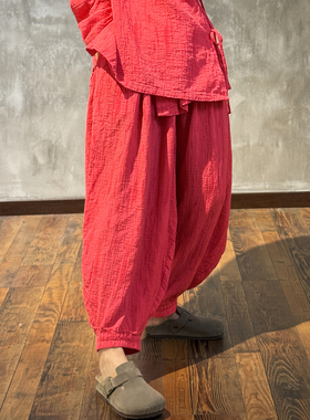 YIMIAN   百搭设计款亲肤柔软抽绳系带宽松灯笼裤29005