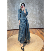 YIMIAN 慵懒随性苎麻斜襟系带小众设计款 宽松遮肉V领连衣裙26051