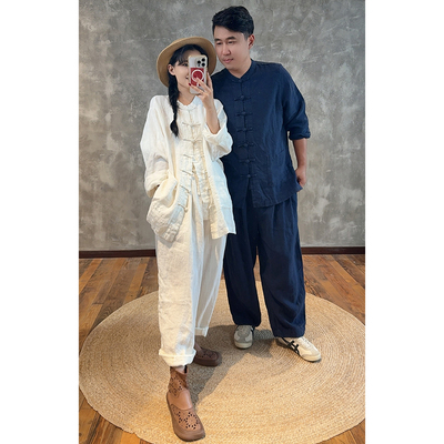 YIMIAN慵懒风亚麻高腰休闲裤