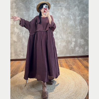 YIMIAN拼接高腰文艺连衣裙