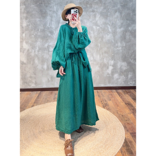 YIMIAN 高级垂感半身裙625357 浪漫森系亚麻小众文艺简约时尚