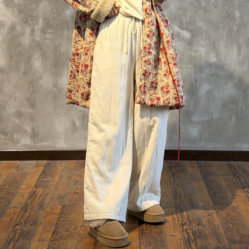 YIMIAN  复古高腰抽绳纯色休闲阔腿加棉百搭显瘦直筒裤子29296,女装/女士精品,休闲裤,淘宝优惠券,粉丝福利购,淘宝优惠卷