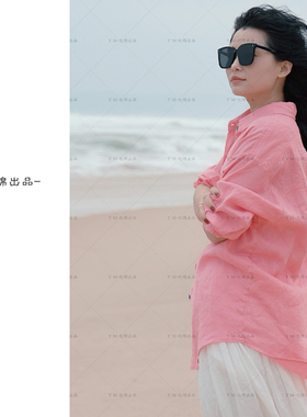 YIMIAN 心动降临撞色简约韩系慵懒风高端亚麻衬衫2033