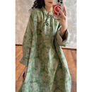 YIMIAN 东方美学斜襟复古木扣高级连衣裙2230679 稚叶披金