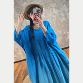 YIMIAN 亚麻成衣染渐变吊染重工定制压褶连衣裙23264