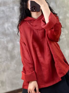 忆绵出品双层苎麻宽松套头上衣