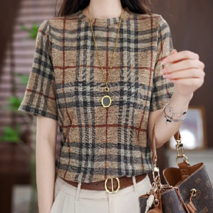 短袖 2026夏季 新款 时尚 T恤气质百搭显瘦高雅简约条纹女士上衣小衫