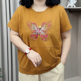 T恤小衫 2026夏季 T恤宽松百搭显瘦妈妈装 圆领印花刺绣短袖 新款 时尚