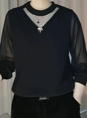 2026春季新款时尚半高领镂空纯色长袖打底衫气质百搭遮肚显瘦上衣