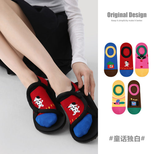 5双装女袜春夏卡通童话少女透气隐形袜硅胶防滑棉薄款网眼袜子女