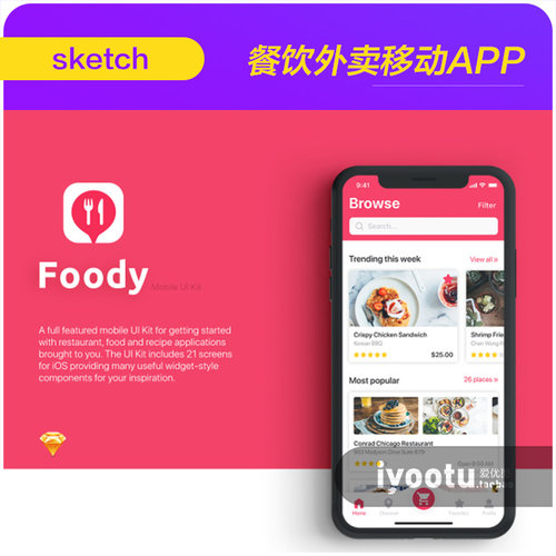 餐饮美食餐厅食品订购外卖订单服务移动APP UI kit工具包#1810183