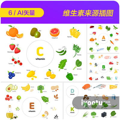 手绘新鲜蔬菜水果食物维生素来源插图海报ai矢量设计素材i2292801