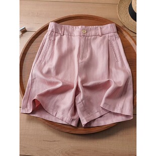 百搭显瘦高腰阔腿五分休闲裤 2026新款 子 女夏季 老钱风天丝亚麻短裤