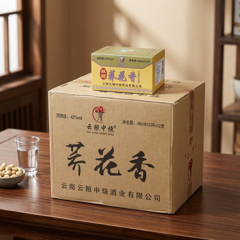 云南荞花香46ml*144口杯42度云粮中烧荞花香酒大件整件12盒