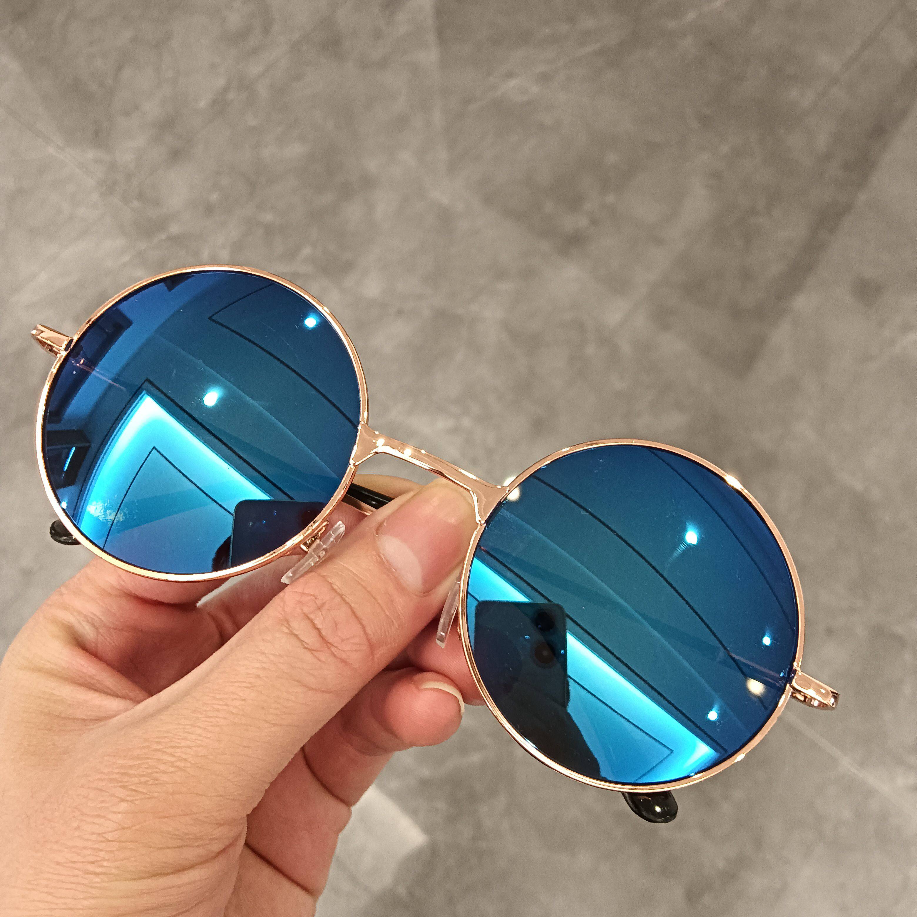 复古圆框墨镜男太子镜简约反光炫彩墨镜女弹簧腿防紫外线伴郎眼镜